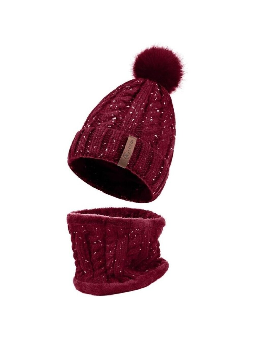 Women's Pom Beanie Hat and Scarf Set Cute Winter Ski Hat with Fleece Lining